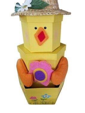 Easter Chicken  with Flower Hat  Wings 3 piece Box  20" Tall